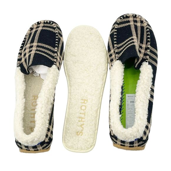 ROTHY'S Merino Wool Blend Slip-on Black Plaid Moccasin Slippers Size 8 NWOB - Picture 5 of 11